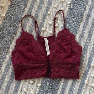 75. Free People Burgundy Lace Clasp Bralette